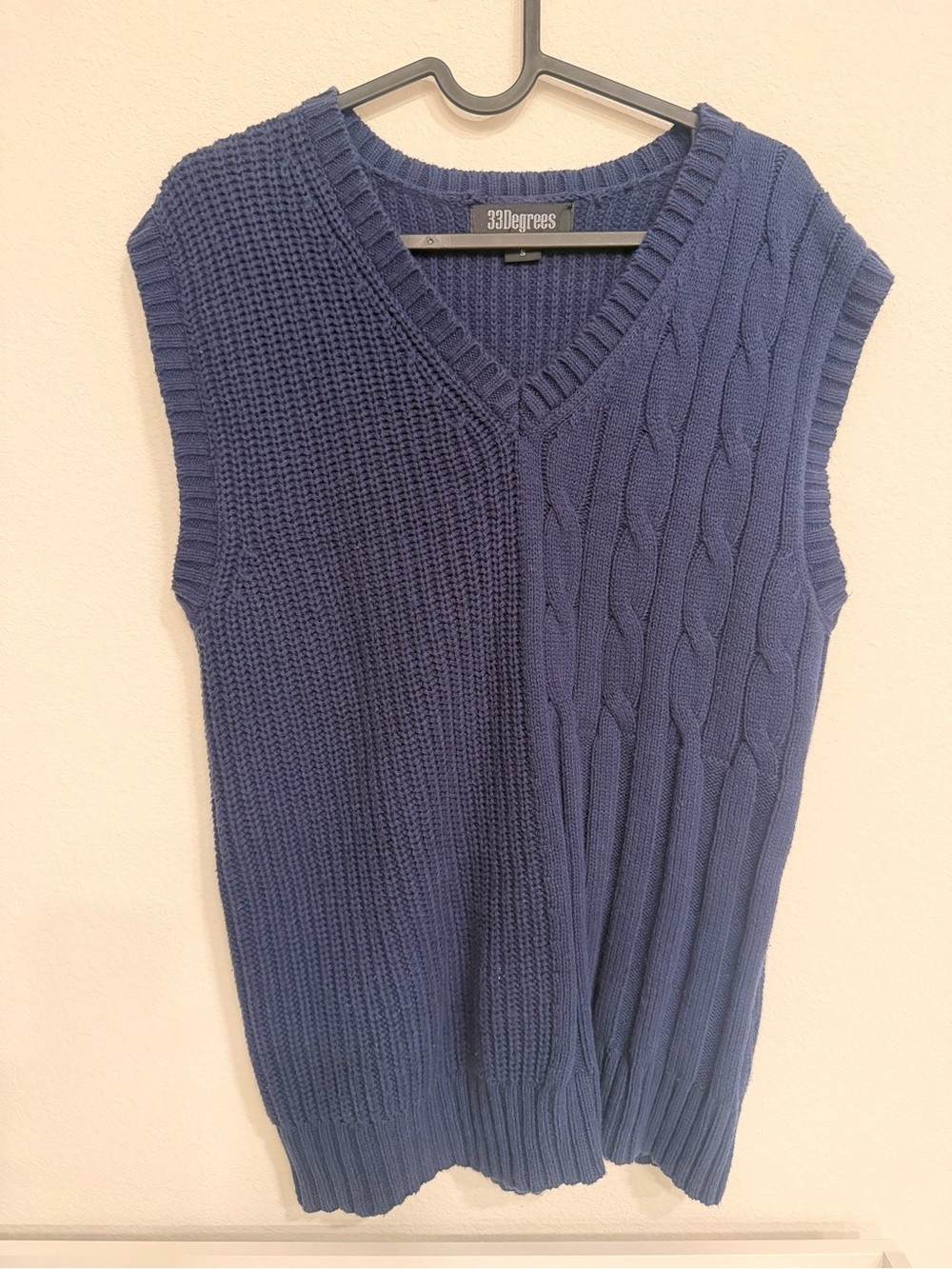 33Degrees Navy Cable Knit V-Neck Sweater Vest